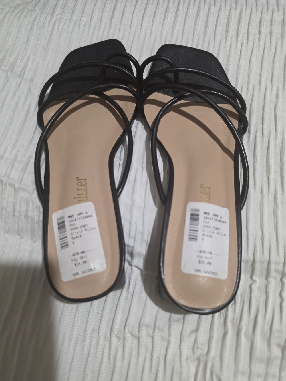 Olivia Miller Size 6 Minimal Strappy Square-Toe Sandal - Black New